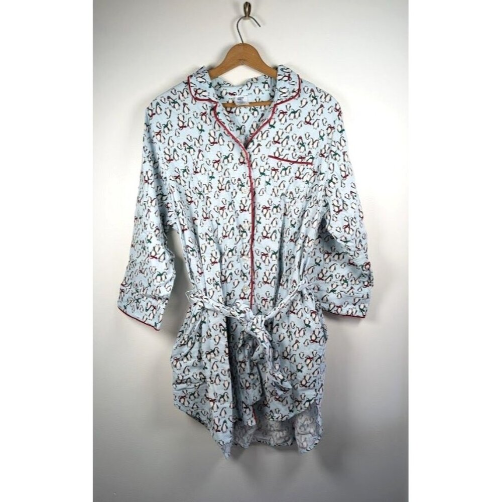 Lands End Fleece‎ Robe Women's Size 2X 20W-22W Penguins Winter Christmas Knee